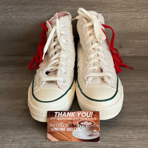 Converse Chuck 70 HI Winter Holidays Sherpa Egret Red Green Sz 10.5 Women's NWOB - Picture 3 of 7